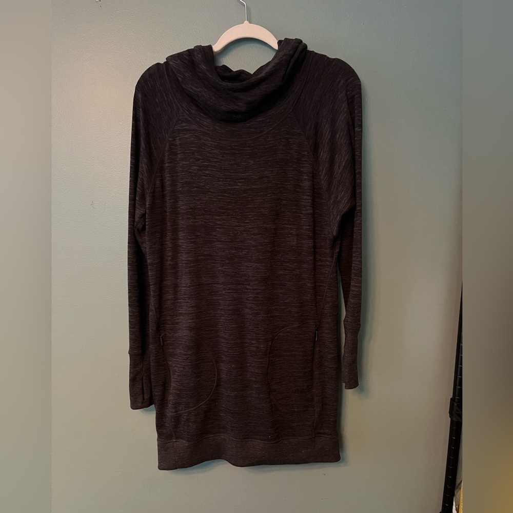Athleta Dark Grey Heathered Cowl Neck Sweater with Elegant Draping